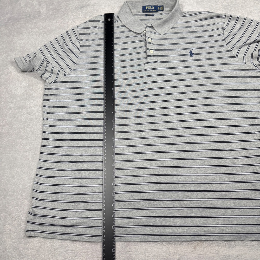 Polo Ralph Lauren Classic Fit Striped Polo Shirt Mens XL Gray Navy White - Picture 10 of 10
